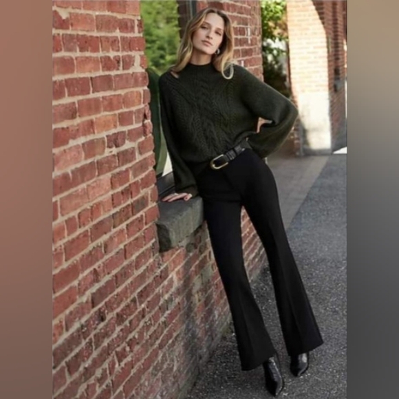 Express Cableknit Turtleneck Cutout Sweater Balloon Sleeves Olive Green - Picture 8 of 8